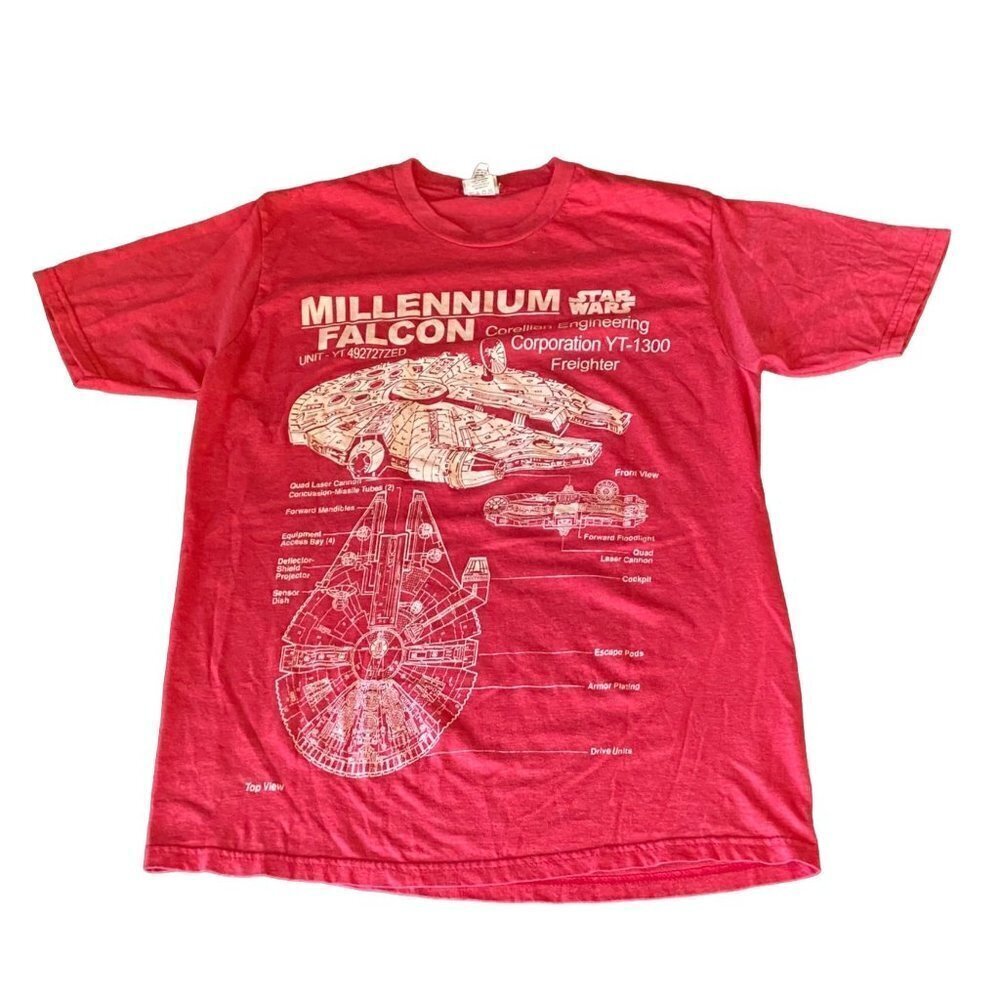 Red Star Wars Millennium Falcon Lucas Films T Shirt Size Medium